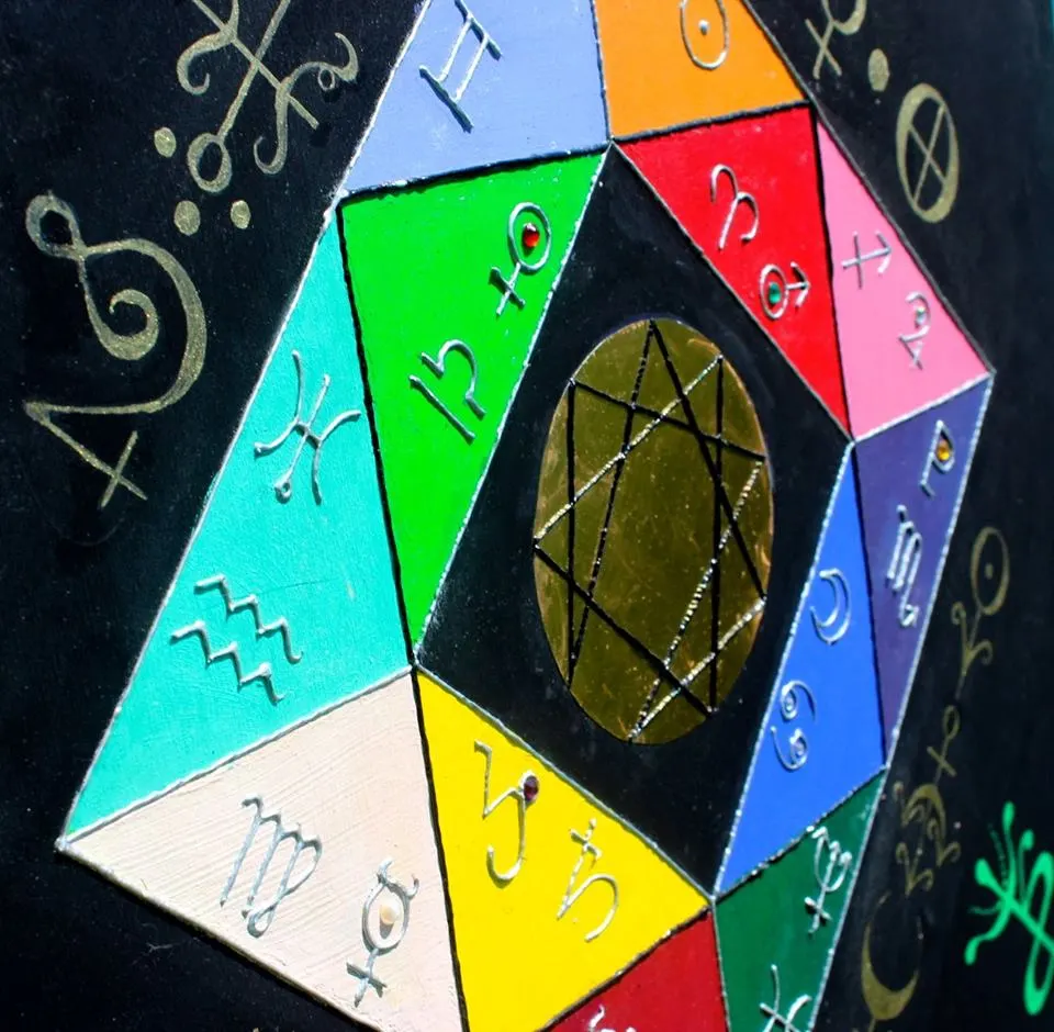 The sigil board on a turquoise cloth